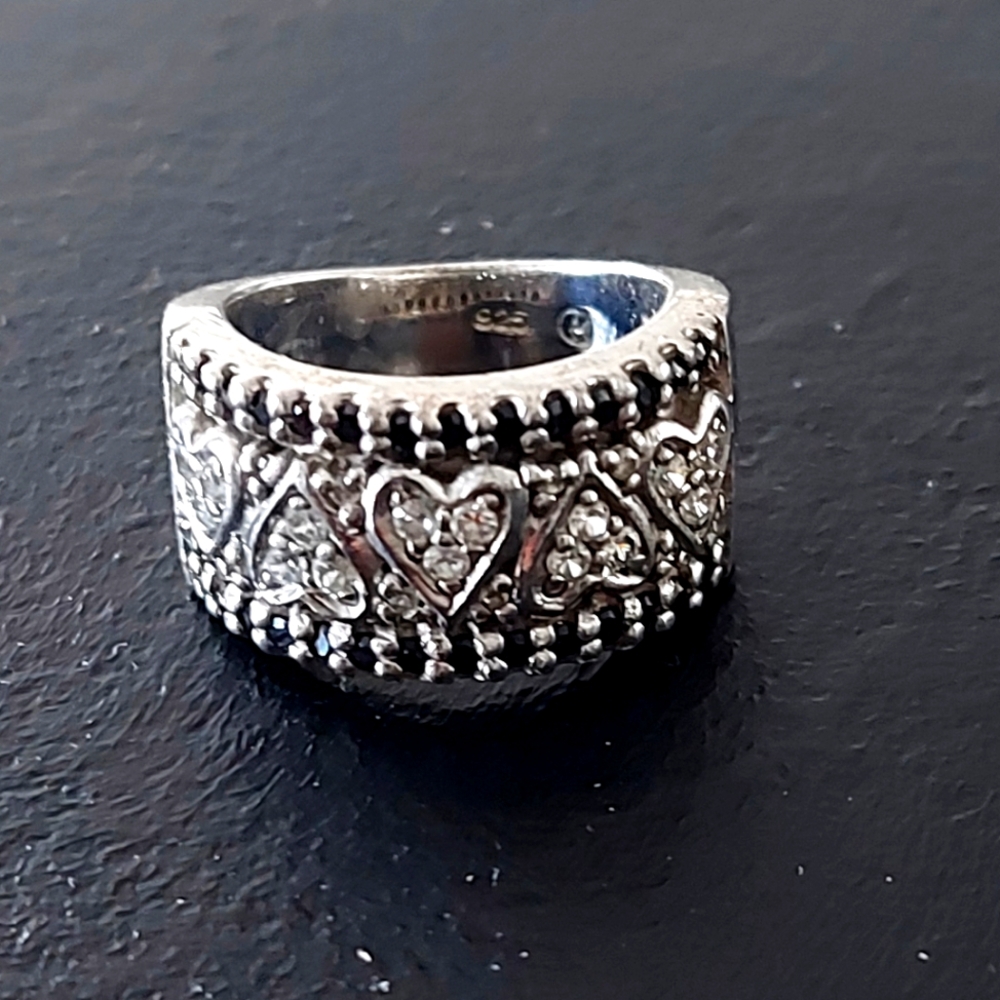 Rhodium Plated Silver White and Black Stones Band.